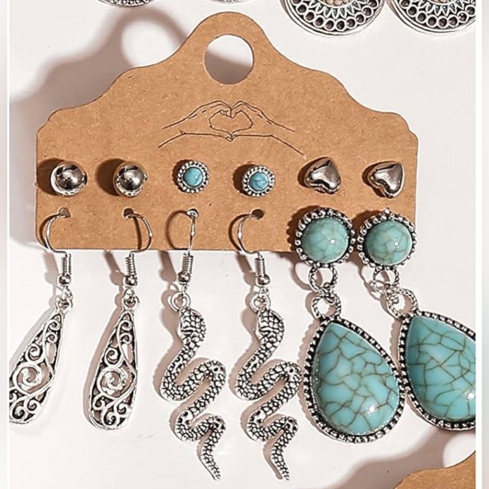 Bohemian Silver Drop Dangle Earrings Set for Women Hypoallergenic Fashion